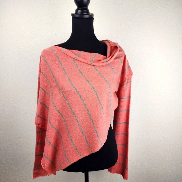 BCBGMaxAzria Tops - BCBGMaxazria Pullover Pink Striped Slouchy Silk Cashmere Poncho Sweater Size S